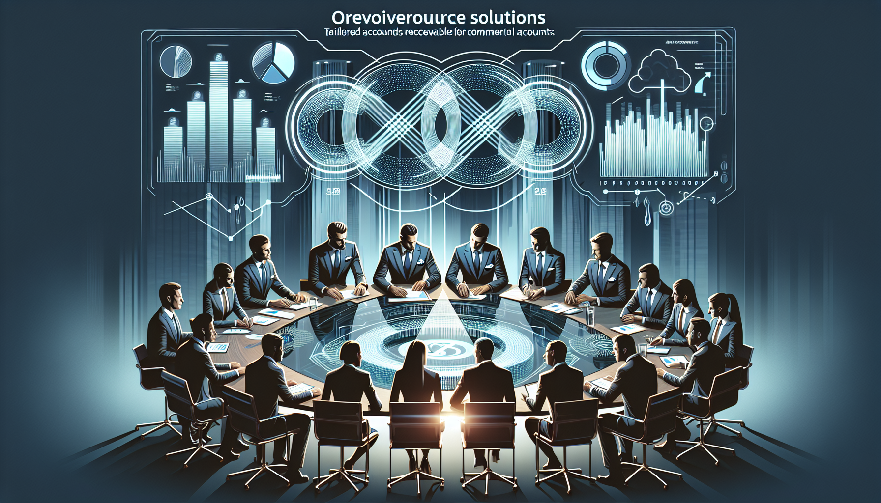 Illustration of a group of business professionals discussing financial solutions