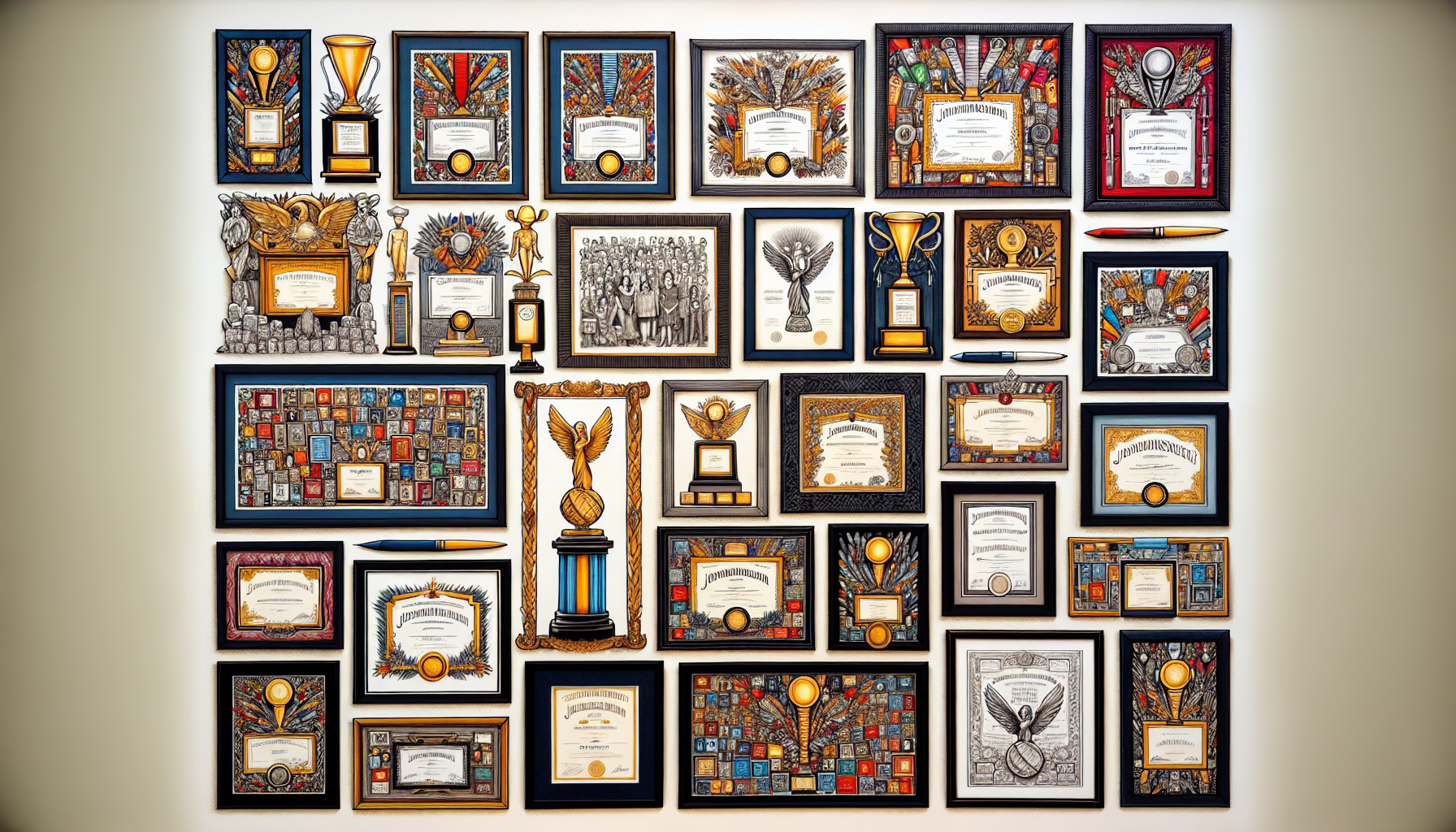 An illustration of various awards and recognitions received by Karin Price Mueller.