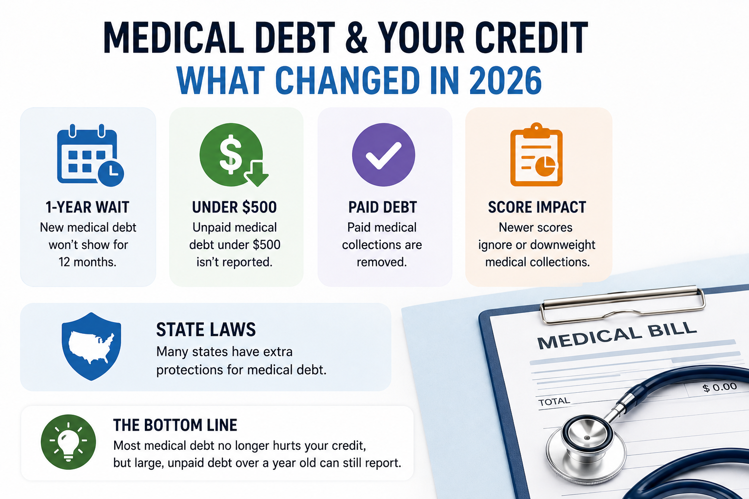 Overview of how medical debt collection rules changed in 2026 and credit report impact